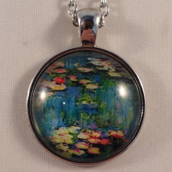 Kristy's Jewels Jewelry - Silver Water Lilies Flower Cabochon Necklace